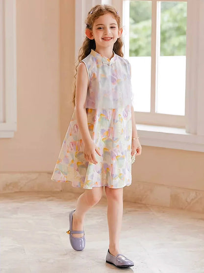 Ärmelloses Mädchen-Kleid mit Pailletten für Geburtstag oder Hochzeit in Weiß, Rosa und Dunkelgrün – festliche Kinderbekleidung