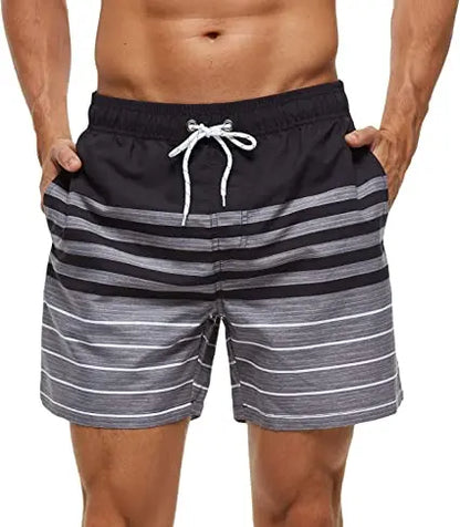 Herren-Badeshorts mit Farbverlauf, schnelltrocknend, mit Reißverschlusstaschen und Mesh-Futter – modische Schwimmshorts für den Strand
