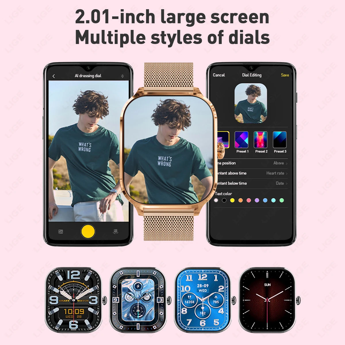 LIGE Voice Calling Smart Watch 2,01" Display 24H Gesundheitsmonitor Sport Smartwatch Benutzerdefinierte Zifferblätter Männer Frauen Smartwatches Neu