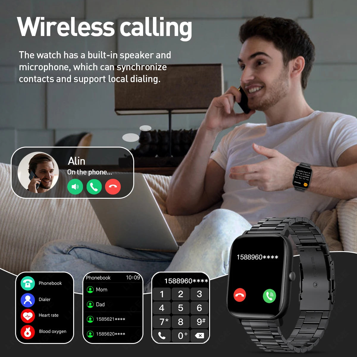 LIGE Modische Smartwatch für Damen, 1,85 Zoll HD-Bildschirm, individuelles Zifferblatt, Herren-Gesundheitsmonitor, Uhr, Bluetooth-Anruf, Sport-Smartwatches