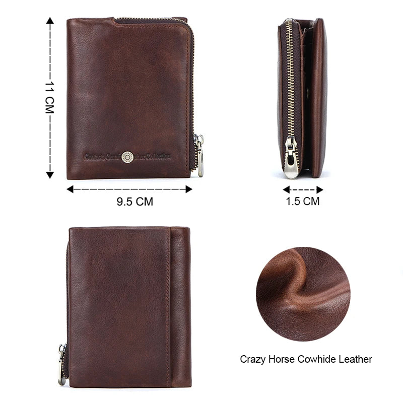 Herren Echtleder Geldbörse Bifold Vintage Senior Reißverschluss Luxus Kartenhalter Geldclip