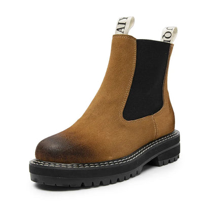 Women's Chelsea Boots Genuine Leather 2025 Autumn Winter Trend Thick-soled Women Ankle Boots All-match Marton Boots Ladies