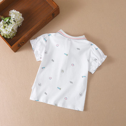 Baby Mädchen Sommer Hemd 2023 Neue Kinder Baumwolle Kurzarm Kleidung Kinder Polo T-shirt Baby Drehen-unten Kragen kleidung