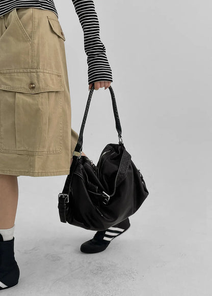 Damen-Umhängetasche aus Softleder mit verstellbarem Tragegurt und gerafftem Design Großes Fassungsvermögen