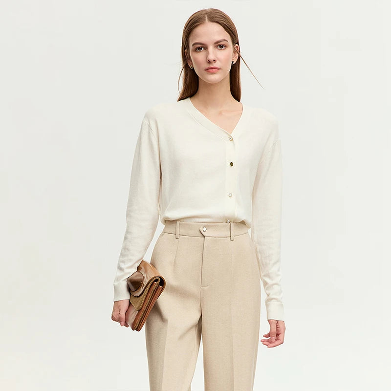 Damen-Strickjacke V-Ausschnitt chinesischer Stil Gürtel Langarm Herbst