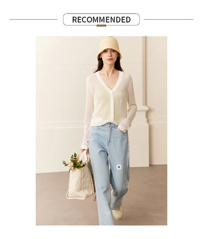 Damen-Strickjacke V-Ausschnitt Viskose locker elegant Frühling