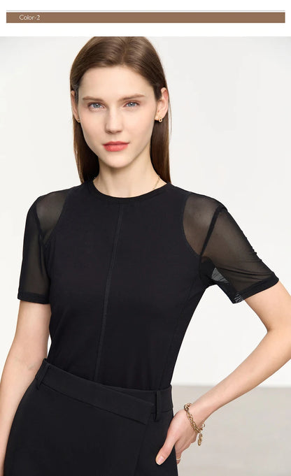 Damen T-Shirt aus mercerisierter Baumwolle mit kurzen Ärmeln im minimalistischen Stil