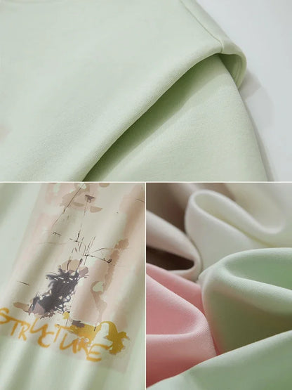 Damen T-Shirt im minimalistischen Stil mit lässigem O-Ausschnitt und Kunstdruck