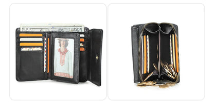 Damen Echtleder Geldbörse Vintage Mode Handtasche Münzfach Geldclip Business
