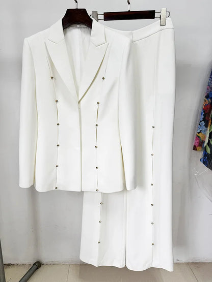 Elegantes Damen-Zweiteiler-Set mit Pailletten, langärmligem Oberteil und hoch taillierter, gerader Hose – schickes Outfit für Frauen