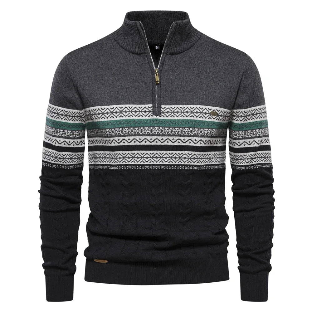 Herren Pullover aus hochwertiger Baumwolle mit Viertelreißverschluss und Stehkragen