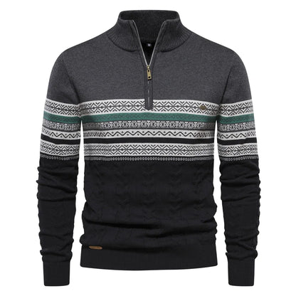 Herren Pullover aus hochwertiger Baumwolle mit Viertelreißverschluss und Stehkragen