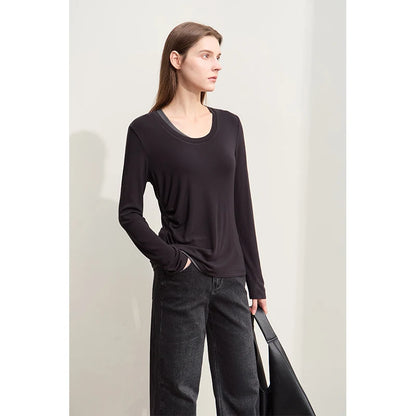 Damen T-Shirts im Minimalismus-Stil mit Patchwork für den Herbst 2024