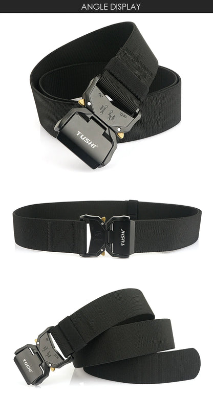 VATLY Breiter Elastik-Gürtel Herren 5 cm Aluminium-Schnellverschluss Militär-Stil
