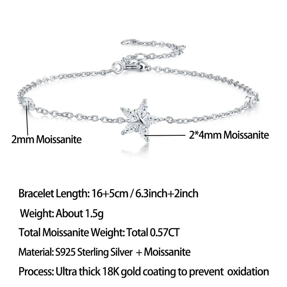 Damen-Kettenarmband mit Stern-Moissanit aus Sterlingsilber