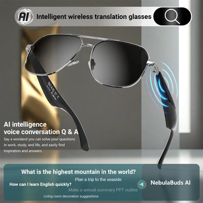 LIGE Intelligente Bluetooth-Brille AI Intelligente Übersetzung Echtzeit-Simultan-Interpretation Headset Drahtlose Anruf-Sonnenbrille