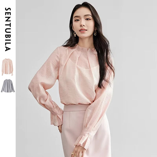 Elegante Vintage-Chiffonbluse mit Print und langen Ärmeln – lockerer Schnitt für Frühling und Herbst