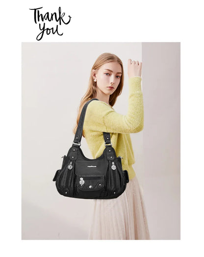 Damen-Schultertasche Aus PU-Leder Mit Reißverschluss Und Innenfach Für Alltag Und Freizeit