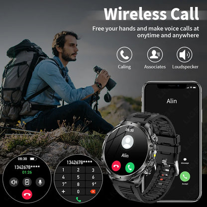 Herren Smartwatch für Outdoor-Sport mit wasserdichter Bluetooth-Funktion und LED-Taschenlampe