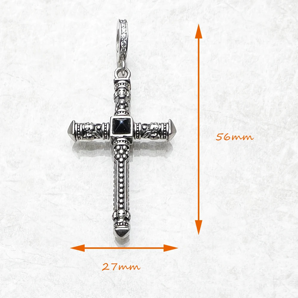 Damen-Charm-Anhänger Totenkopf Kreuz Nieten Punk Rebel aus Sterlingsilber