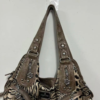Damen-Schultertasche großes Fassungsvermögen Top-Handle stilvolle elegante Leopardendruck