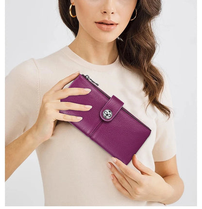 Damen Echtleder Lange Geldbörse Vintage RFID Clutch Portemonnaie Kartenhalter Reise