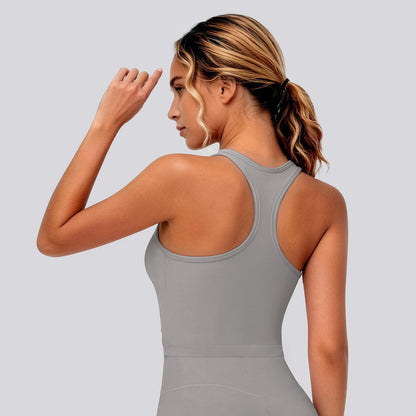 Graue Damen-Laufweste mit Racerback und rundem Rückenkragen