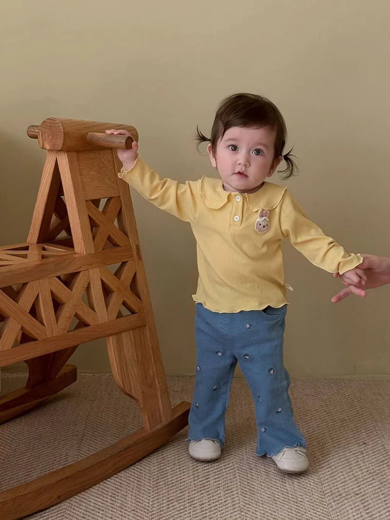 Mädchen Hemd mit süßem 3D Bunny und Kragen für Kinder von 9M bis 5T