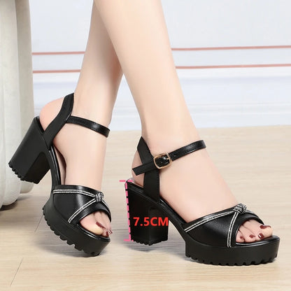 AIYUQI Frauen Sandalen High Heels 2025, Neue Echtes Leder Mode Frauen Sandalen Große Größe Strass Sommer Sandalen Frauen