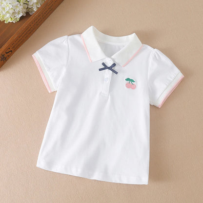 Mädchen Poloshirts Sommer Kurzarm Baby Mädchen T-Shirt Top Shirt Baumwolle Kleidung 2T-6T Kinder bestickte Hemden