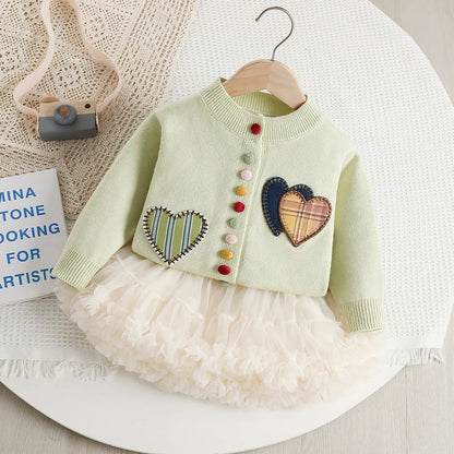 Mädchen Pullover Set mit Patchwork und Tutu Rock für Kinderoutfit 2PCS