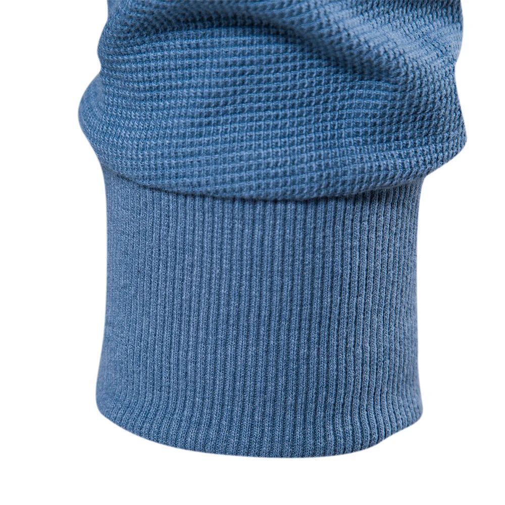 Herren Langarm Waffel Henley T-Shirt in fester Farbe für den Herbst