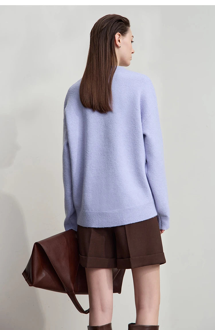 Damen V-Ausschnitt Pullover locker Raglan Wolle-Mix Herbst-Winter