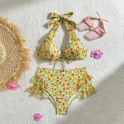 Bauchfreies Bikini-Set mit Push-up-Effekt und hohem Bund – ideal für Strand und Pool