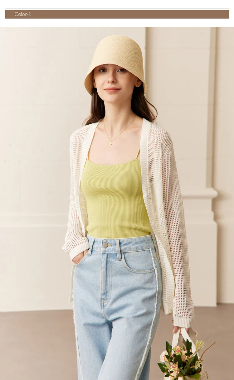 Damen-Strickjacke V-Ausschnitt Viskose locker elegant Frühling