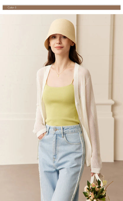 Damen-Strickjacke V-Ausschnitt Viskose locker elegant Frühling