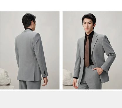 Herren-Anzugset mit Blazer und Hose in tiefem Blau und Khaki – modischer Seersucker für Frühling und Sommer, ideal für Hochzeiten und Büro.
