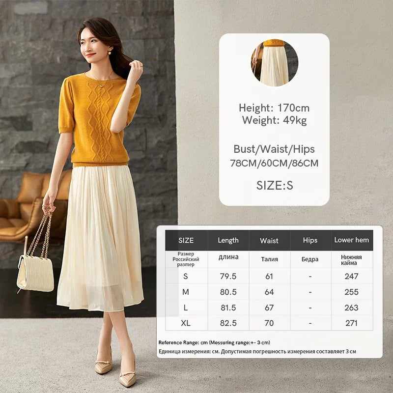 Damen Falten-Detail-Rock mit elastischer Taille im A-Linien Stil