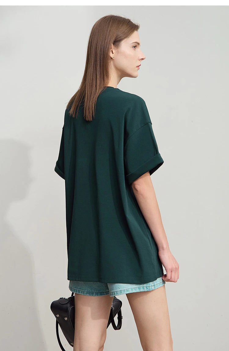 Damen Top im minimalistischen Stil mit O-Ausschnitt und bedrucktem Design