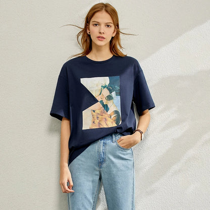 Damen T-Shirt im minimalistischen Sommer-Stil mit lässigem Patchwork-Design