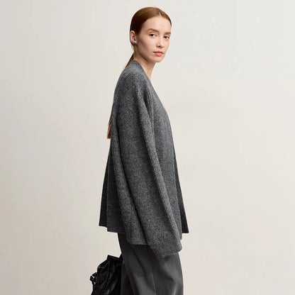 Damen V-Ausschnitt Cardigan lang Wolle-Mix offen Winter