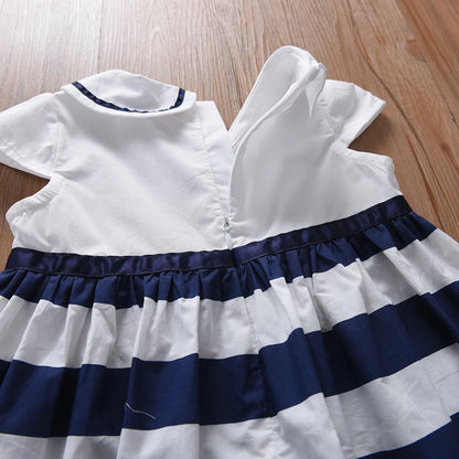 Mädchen Gestreifte Kleider 2023 Neue Sommer Casual Mädchen Kurzarm Kleid Tägliche Kleider Kinder Baumwolle Kleidung 2-6T