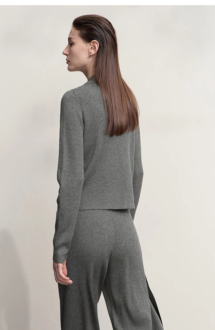Damen-Strickjacke Buchstaben Slim Reißverschluss Wolle-Mix Herbst-Winter