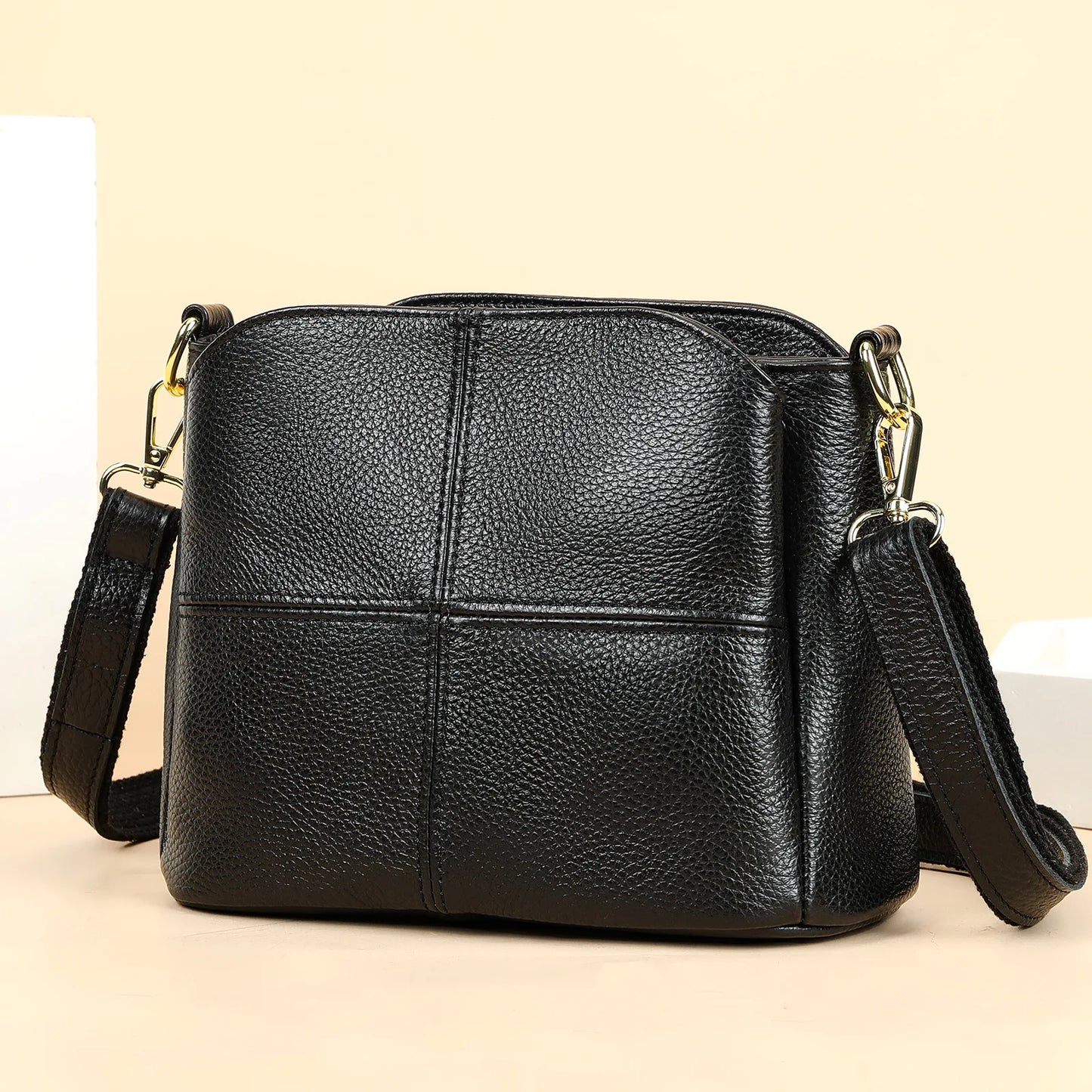 Damen-Schultertasche aus Leder Vintage Schwarz Großes Fassungsvermögen Crossbody-Tasche