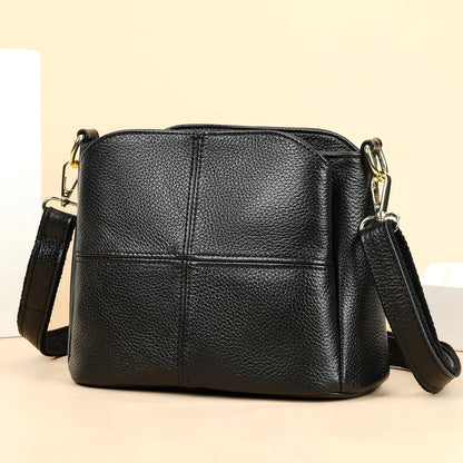 Damen-Schultertasche aus Leder Vintage Schwarz Großes Fassungsvermögen Crossbody-Tasche