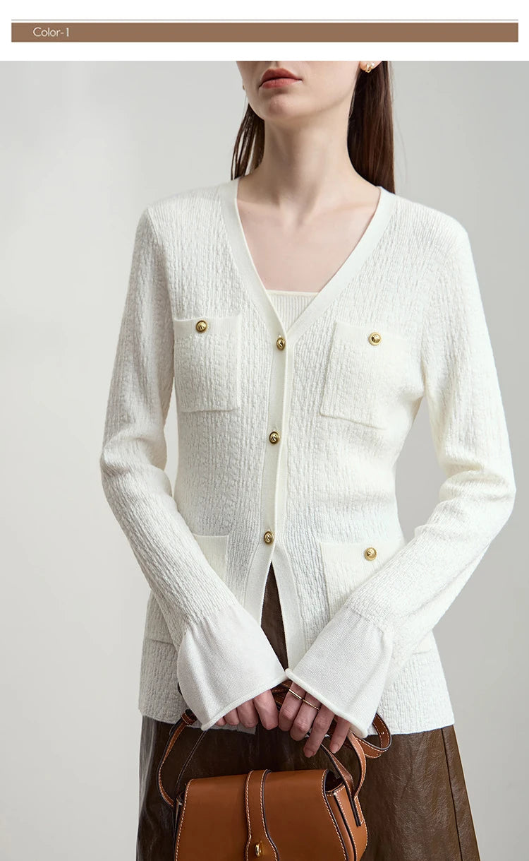 Damen-Strickjacke V-Ausschnitt einfarbig gerade Langarm vielseitig Herbst
