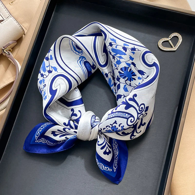 Damen Seidensatin Schal Tasche Kopf Bandana Halstuch bedruckt N