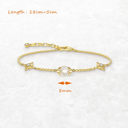 Damen-Armband Perlen Sterne Gold kosmisch aus Sterlingsilber
