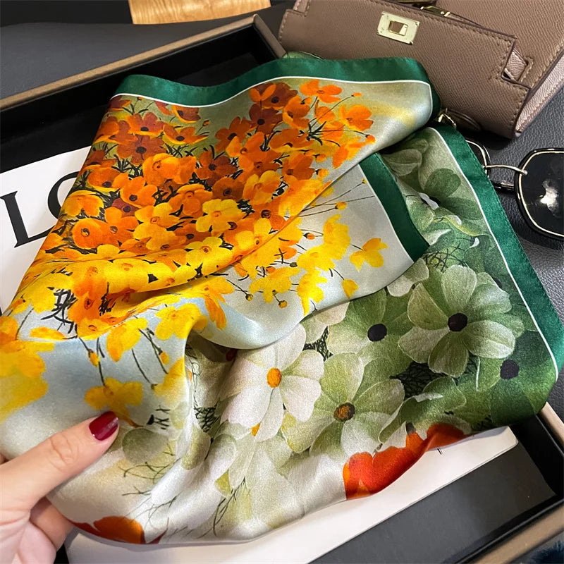 Damen Seidenschal quadratisch Blumen Haarband Bandana Satin Halstuch Frühling B