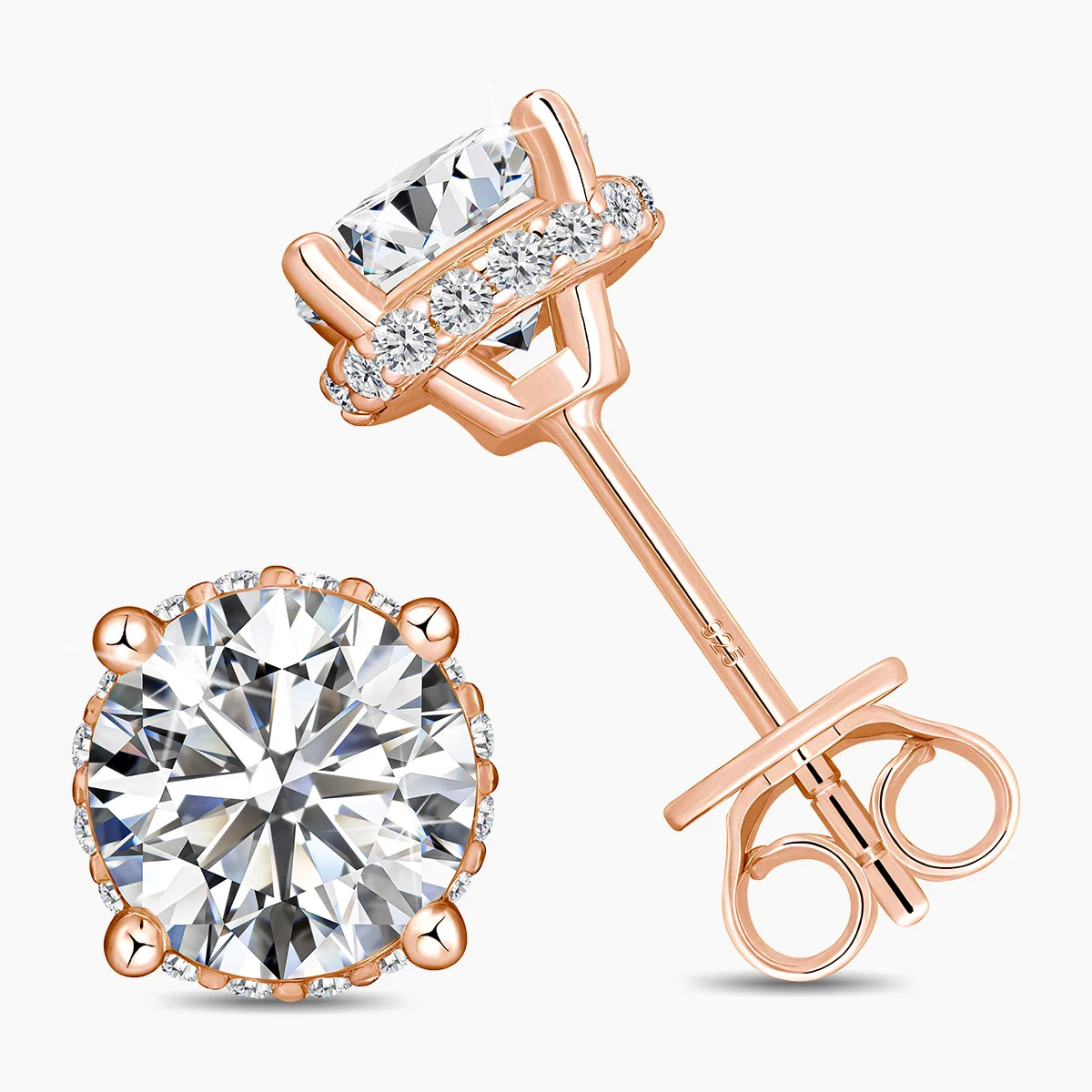 Damen-Ohrstecker Moissanit Rund aus 925 Sterling Silber Schmuck für Hochzeit Glanz
